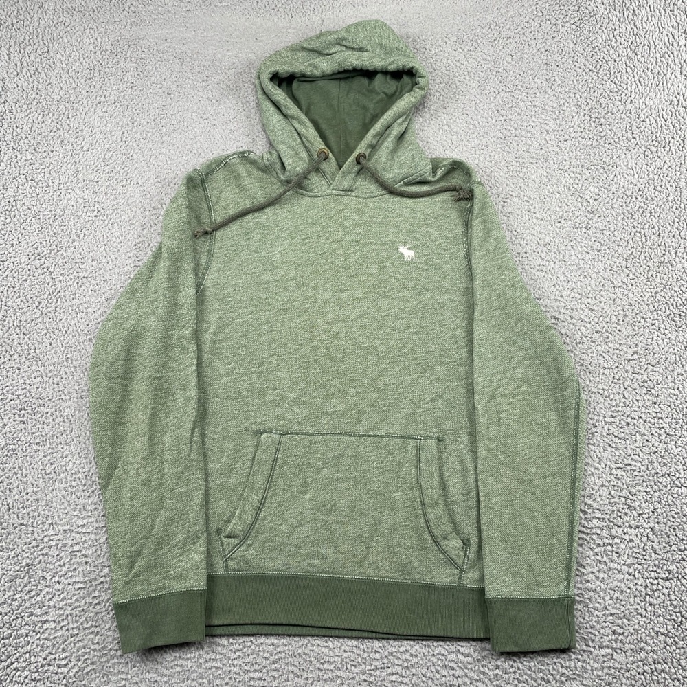 Abercrombie & Fitch Hoodie Mens Medium Green Marl Pullover Moose Logo Casual